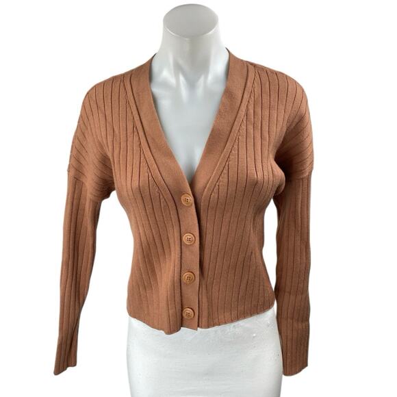 Abercrombie & Fitch Brown Long Sleeve Ribbed Knit Button Up Cardigan Sweater S - Picture 1 of 3